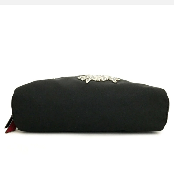 PRADA LOGO PLATE NYLON LEATHER COSMETIC POUCH BAG/1A8344 - Picture 4 of 13